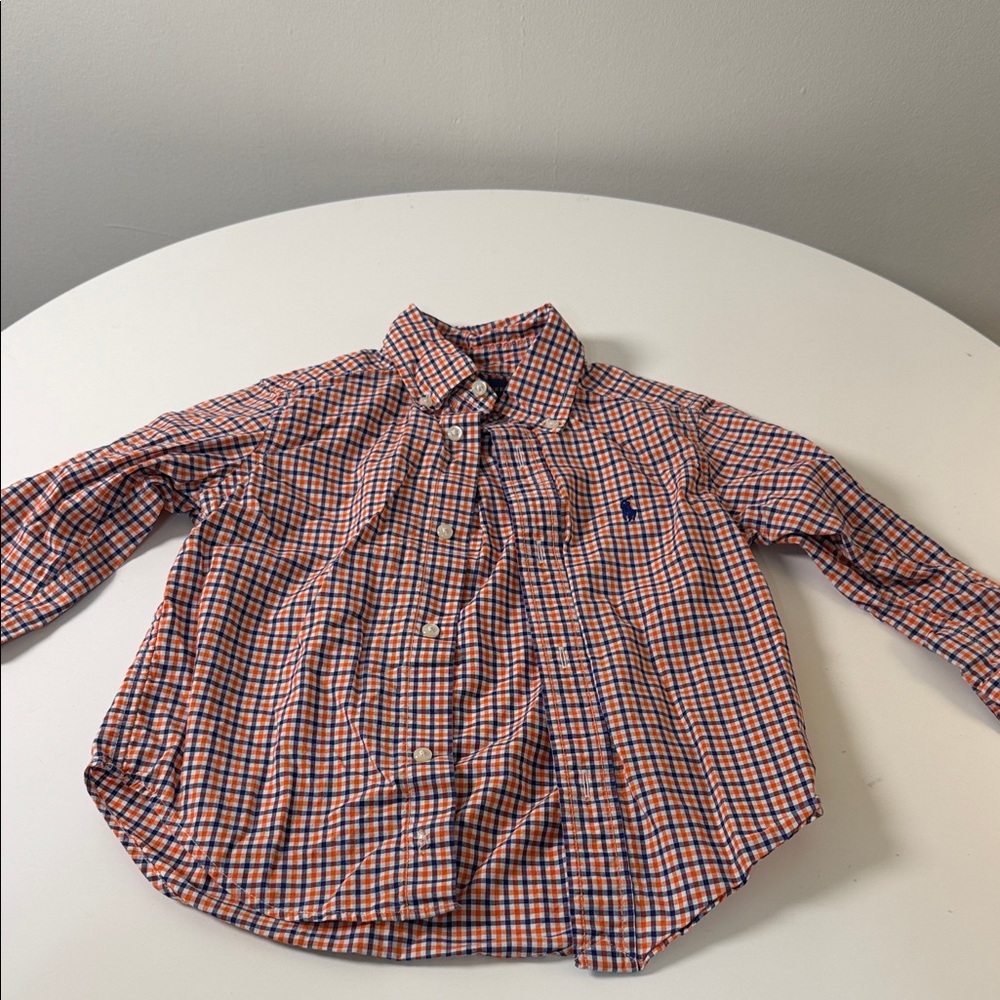 Ralph‎ Lauren Orange and Blue Plaid Button-Up Shirt